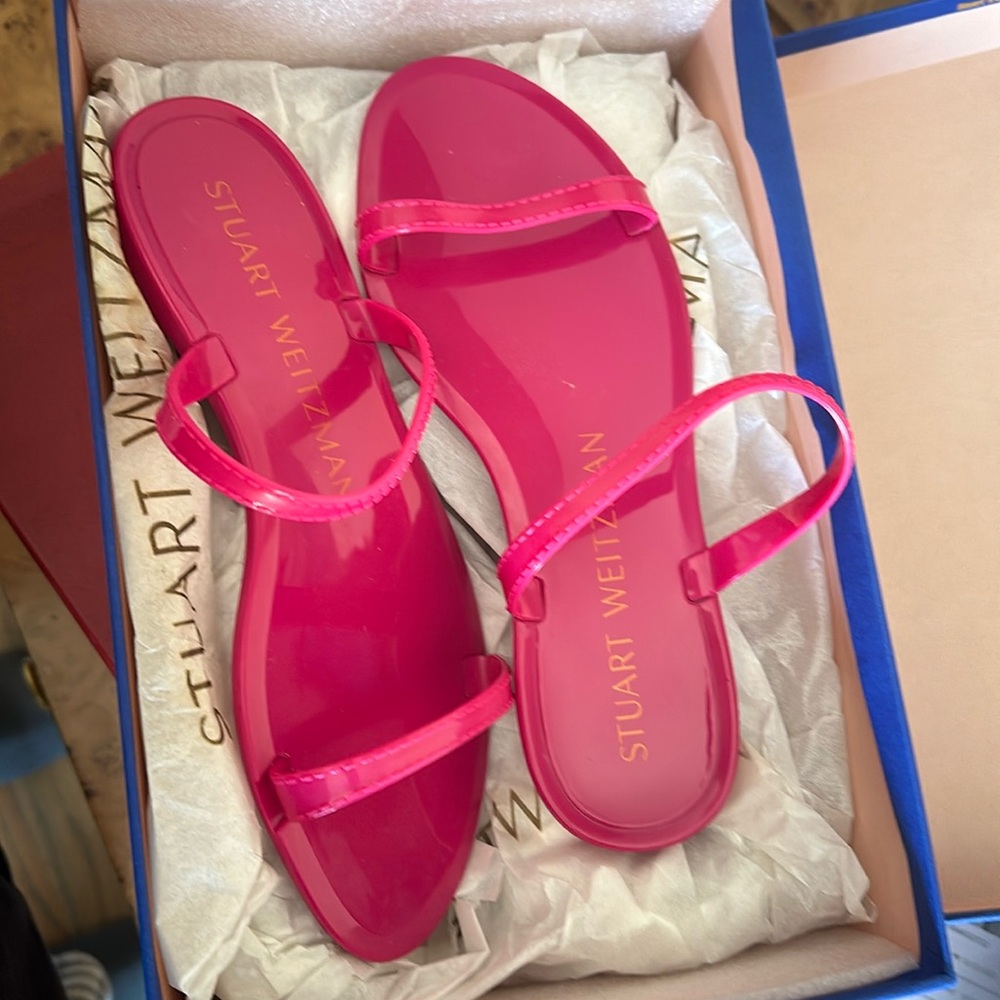 Hot pink start weitzman rubber slides